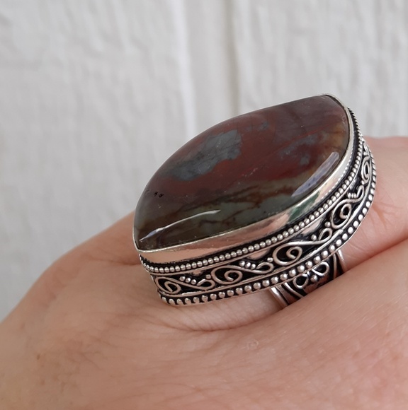 New Bloodstone Jasper 925 Silver Ring. - Picture 4 of 9